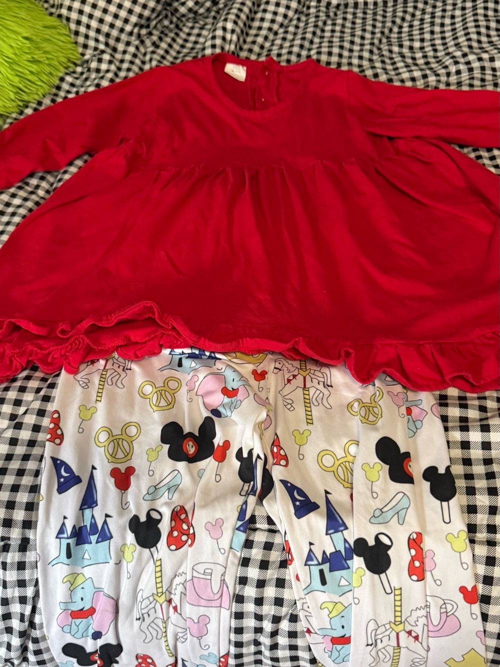 Disney Red Long Sleeve Tunic Top with White Character Print Leggings